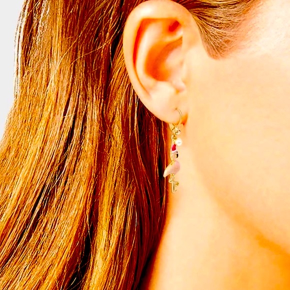 New Betsey Johnson HOLIDAY WHIMSY FLAMINGO LINEAR EARRINGS PINK - Picture 4 of 6